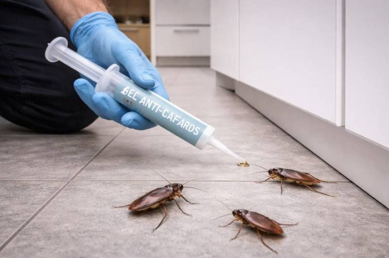 Cafards et blattes : traitement en gel ciblé, sans odeur, que les insectes rapportent jusqu’au nid pour un effet en chaîne.